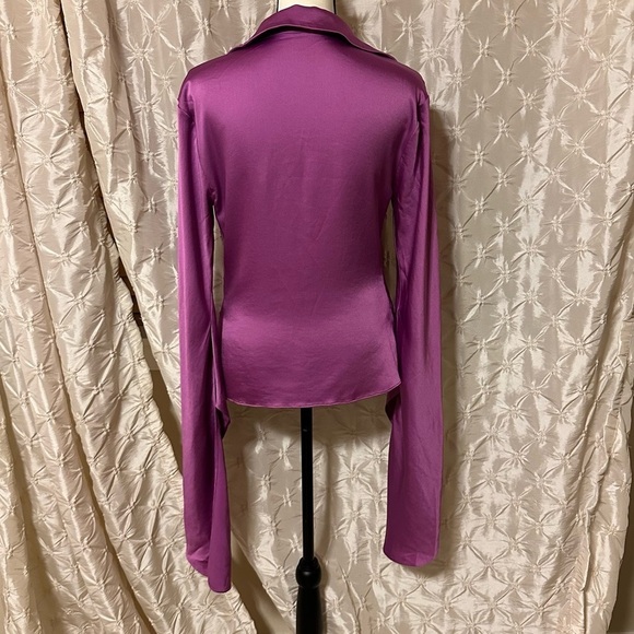 Simkhai Paradisa Wrap Top Purple Draped Surplice Blouse - Picture 7 of 16